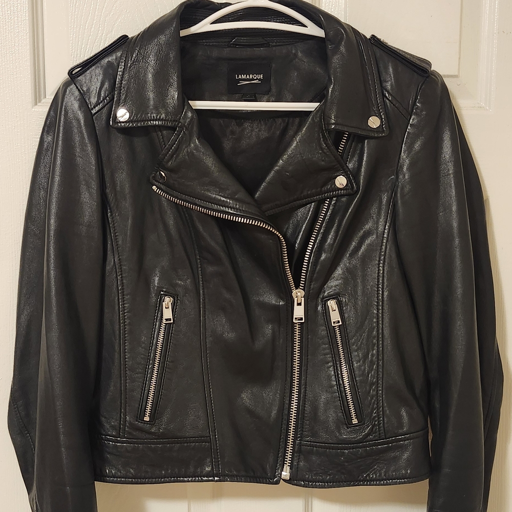 LAMARQUE Dark Leather Biker Jacket